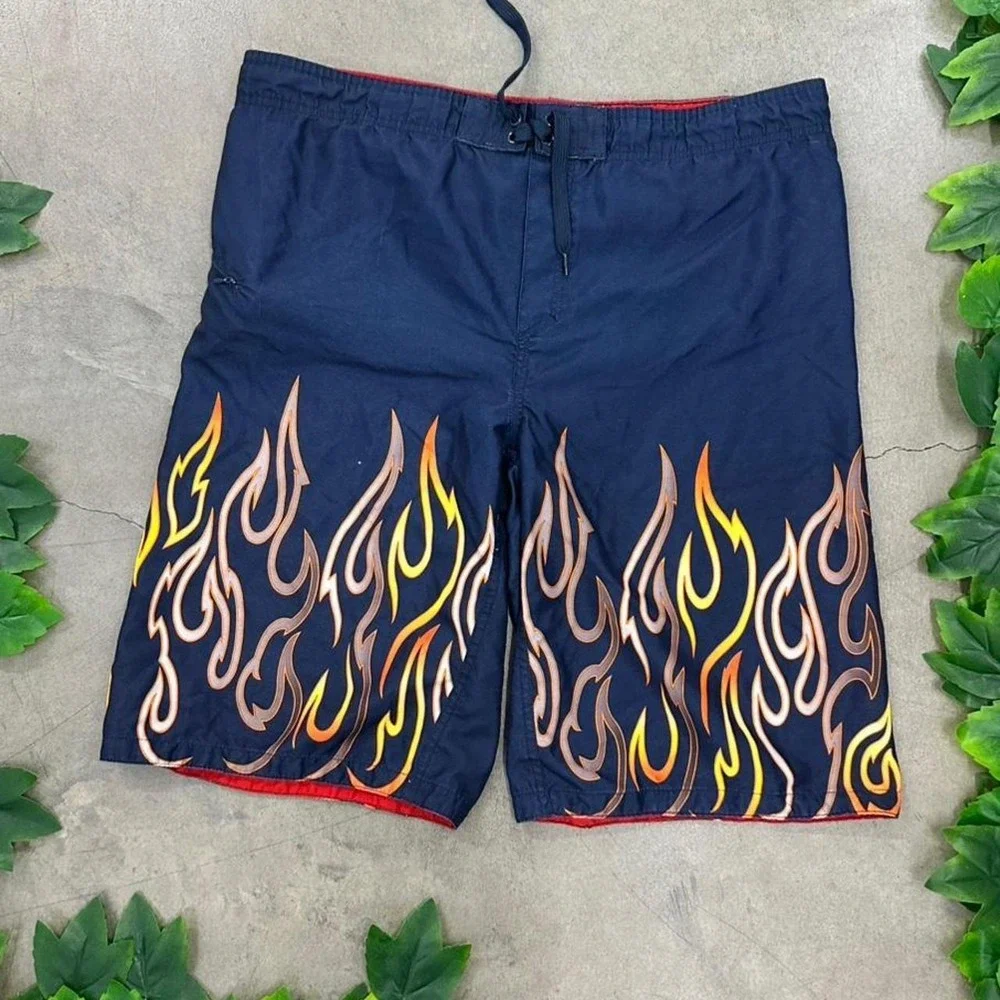Y2K Flame Print Board Shorts